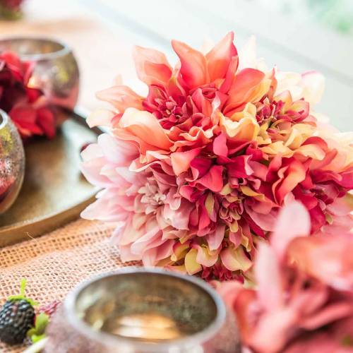 Floristik24 Dália csokor 28cm rózsaszín, krém 6db