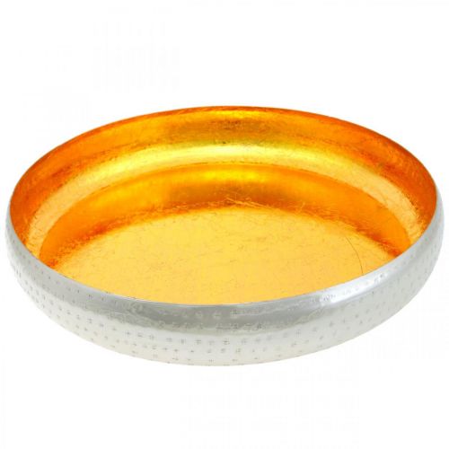 Floristik24 Dekoratív fémtál, kerek arany-ezüst tálca Ø36,5cm