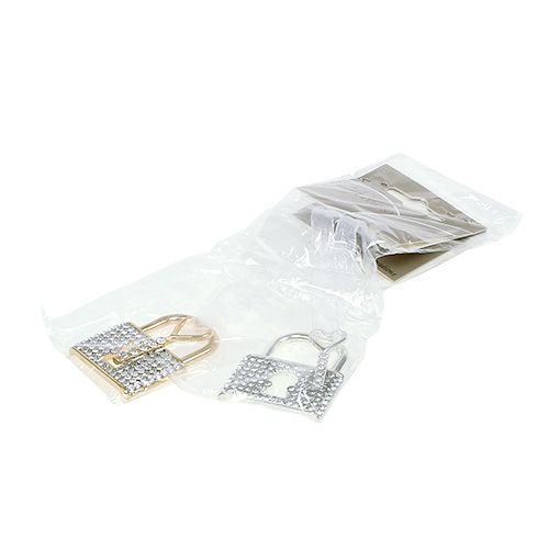 Floristik24 Medálos zár kulccsal 5cm arany/ezüst 2db