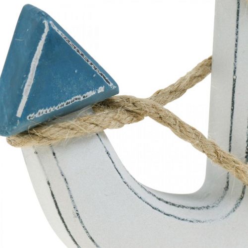 Floristik24 Deco horgonyfa terített asztaldíszhez tengeri kék, fehér H24cm