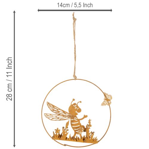 Dekoratív fém méhecske, rozsdabarna felülettel, kerti dekoráció, akasztható, Ø14cm, 4 darab | Floristik24.hu