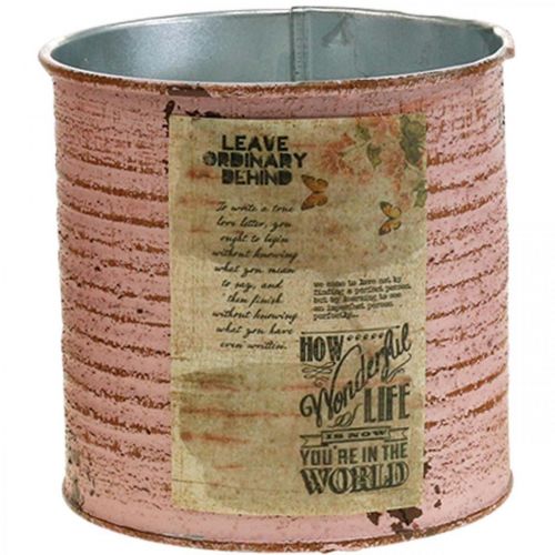 tételeket Díszbádog régi rózsaszín fém konzervdoboz ültetéshez Ø11cm H10,5cm