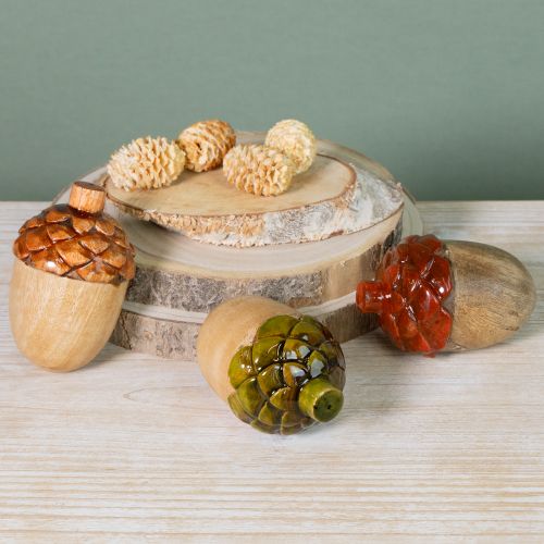 tételeket Dekoratív makk fa asztaldísz zöld narancs piros M10cm 3 darab