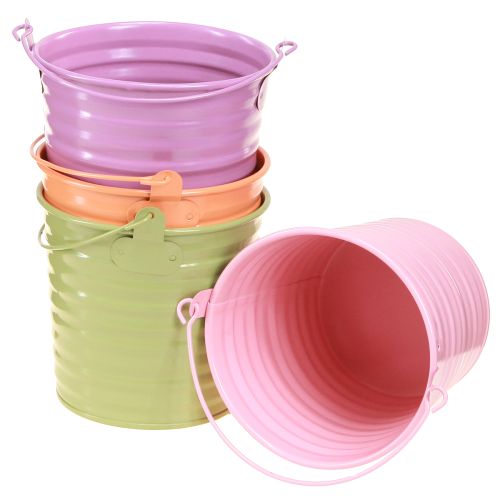 Floristik24 Dekoratív vödör fém cserepnyél 4 szín Ø11cm 8 db