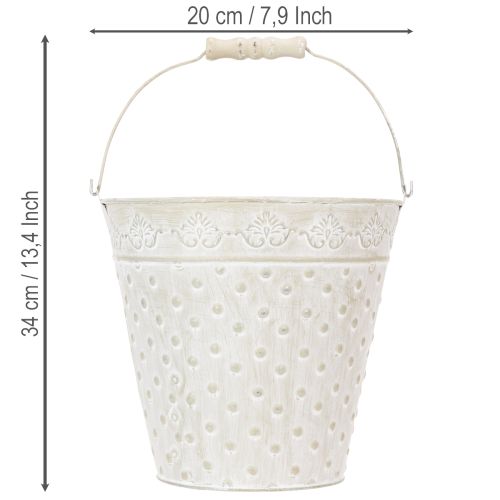 Dekoratív vödör, fehérre meszelt, füllel, Ø20,5cm, fém virágtartó dekorációval | Floristik24.hu