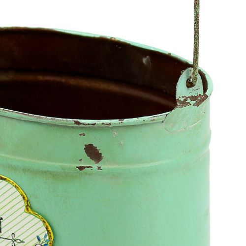 Floristik24 Dekoratív vödör ovális 2 készletes rózsa motívum zöld 13,5cm / 17cm