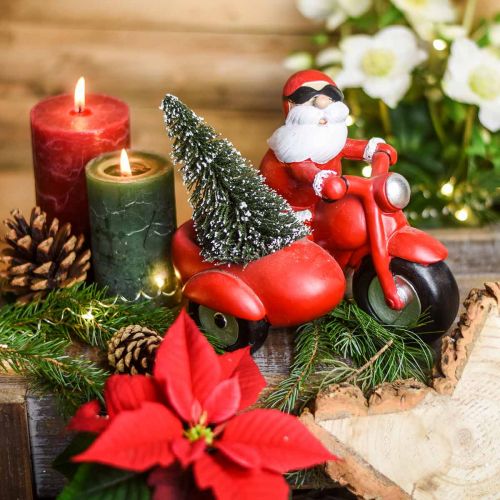 Floristik24 Mikulás díszfigura motoron fenyővel 19,5×13×16 cm