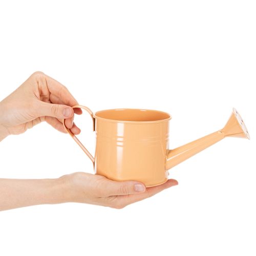 Dekoratív öntözőkanna szett pasztell lazac, zöld, sárgászöld színekben - fém virágtartó Ø11cm M10cm, 8 darabos | Floristik24.hu