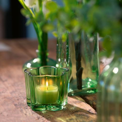 tételeket Dekoratív üveg teamécses tartó virágforma zöld Ø7,5cm H6cm 6db