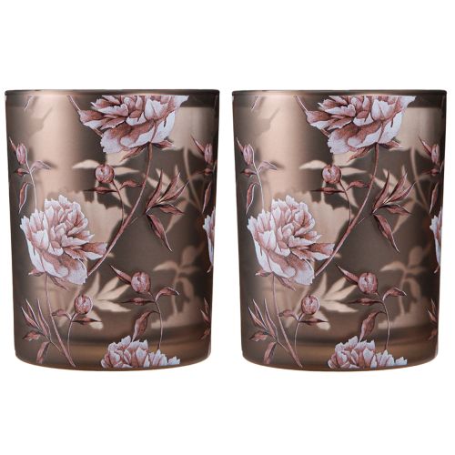 tételeket Dekoratív üveglámpás pünkösdi rózsa mintával, ezüstbarna, M12.5cm, 2 db