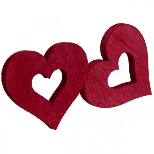Dekoratív szívek szórvány dekoráció fa szívek piros Ø2cm 144db