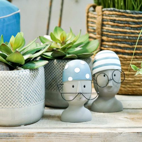 Floristik24 Dekoratív fejű úszó szemüveggel és fürdősapkával kék fehér H15cm / 16cm 2db