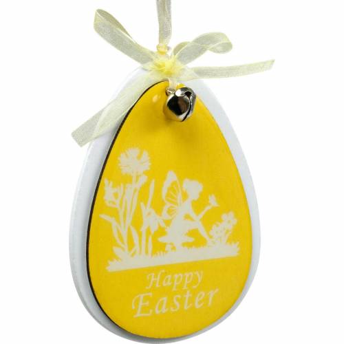 tételeket Dekoratív húsvéti tojás akasztható fehér, sárga fa Húsvéti dekoráció tavaszi dekoráció 6db