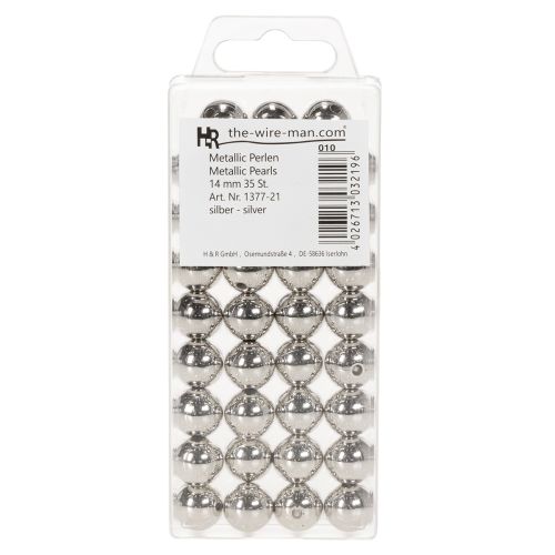 tételeket Dekoratív ezüst metál gyöngyök, 14 mm, 35 darab