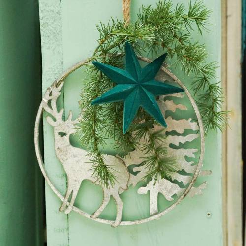 Floristik24 Deco gyűrű rénszarvas és fenyő antik megjelenés ezüst Ø30cm Letehető