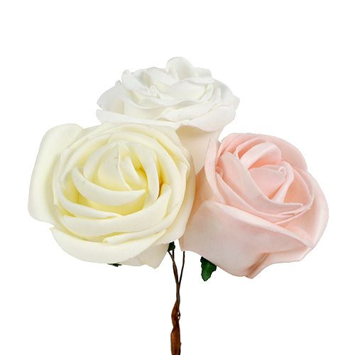 Deco rose mix fehér, rózsaszín, krém Ø7,5cm 12db