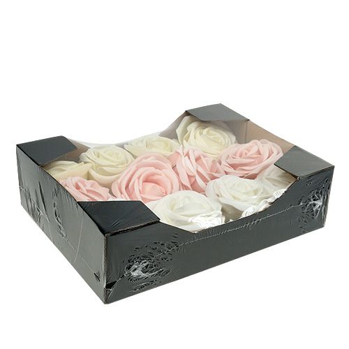 Floristik24 Deco rose mix fehér, rózsaszín, krém Ø7,5cm 12db