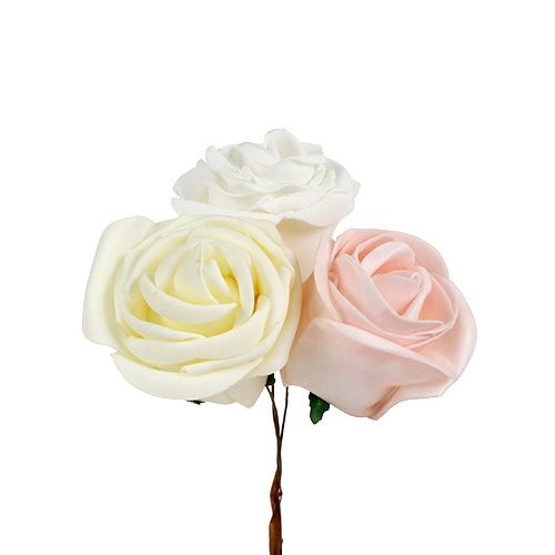 Floristik24 Deco rose fehér, krém, rózsaszín mix Ø6cm 24db