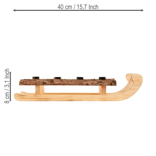 Dekoratív szánkó fakéreg gyertyatartó 4 db 40×12,5 cm | Floristik24.hu