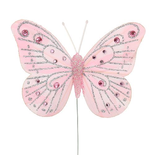 Floristik24 Dekoratív pillangó rózsaszín csillámmal 10,5cm 3db