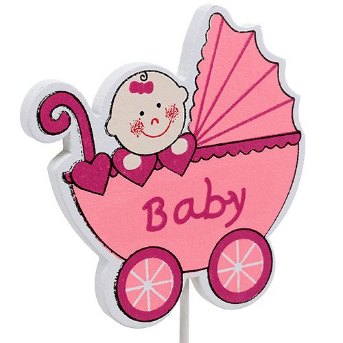 Floristik24 Dekoratív dugós babakocsi 6cm rózsaszín, kék 16 db