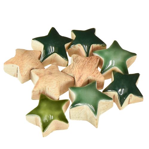 Floristik24 Dekoratív csillagok fa csillagok zöld szórt dekoráció 3cm 9 db