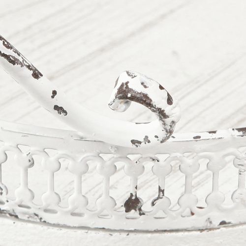 Floristik24 Dekoratív tálca fém fehér fogantyú kopott chic Ø20cm H8cm