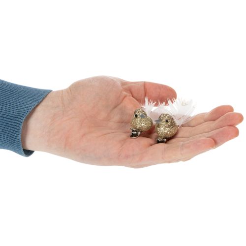 tételeket Dekoratív galambpár, díszmadarak csipesszel, arany, 5cm, 4 darab