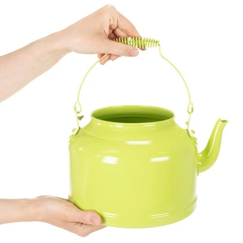 Dekoratív fém teáskanna, almazöld - virágcserép - Ø20cm M15cm - sokoldalú kerti dekoráció és ajándékötlet | Floristik24.hu