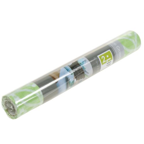 Floristik24 Dekoratív asztali szalag virágokkal világoszöld 30cm x 300cm