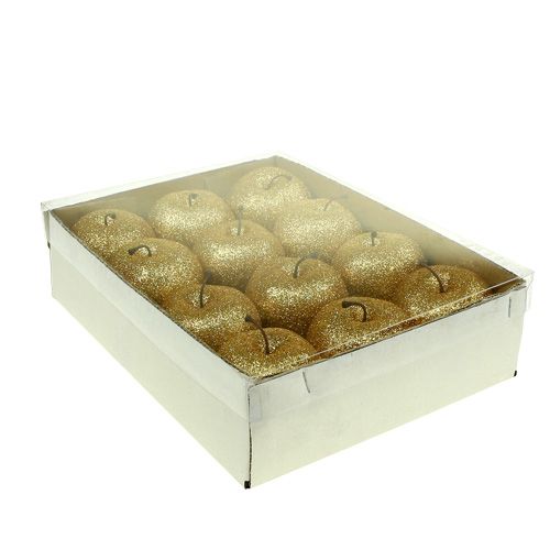 Floristik24 Dekoratív alma arany csillámmal Ø6cm 12db