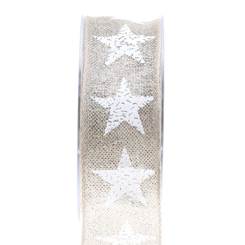 Floristik24 Csillagmintás karácsonyi szalag natúr, ezüst 40mm 15m
