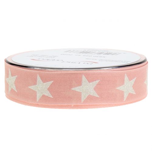 Floristik24 Dekoratív szalag csillámcsillag rózsaszín 25mm 20m