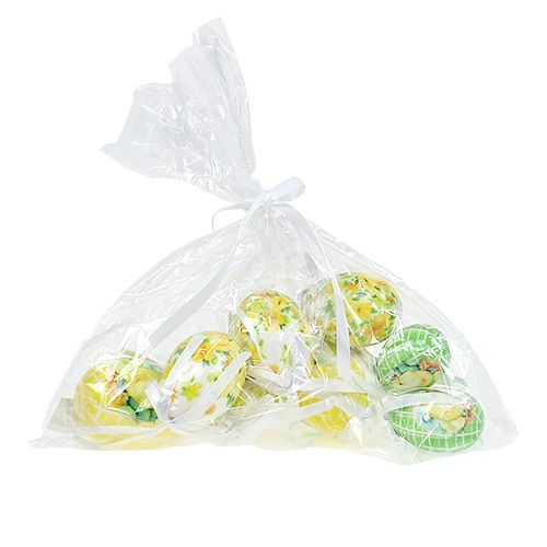 Floristik24 Akasztható dekortojások sárga-zöld 5-8cm 8db