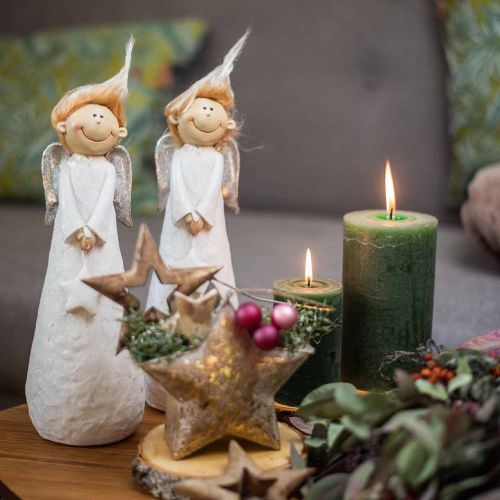 Floristik24 Dekoratív angyalfigura Karácsonyi csillaggal, fehér 10 × 8 × 28,5 cm