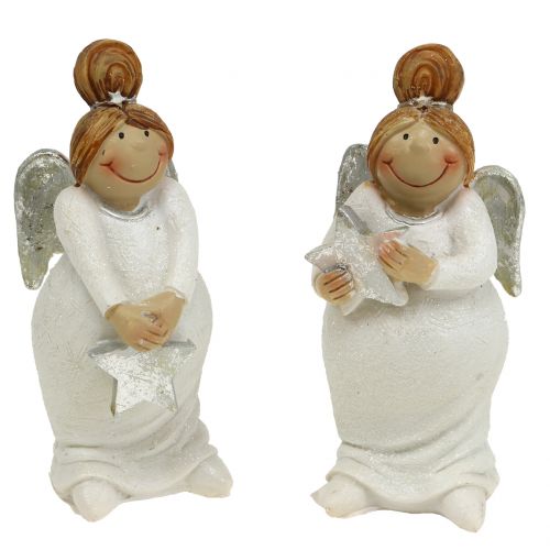 Floristik24 Dekoratív angyal figura csillaggal fehér, ezüst 10cm 2db