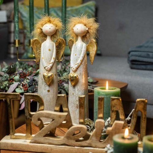 tételeket Dekoratív angyalfigura szívarany karácsonyi angyal 11,5 × 7,5 × 37 cm