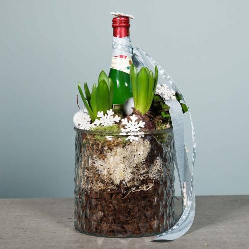 Floristik24 Dekoratív üveg, gyémántmintás lámpa, üvegedény Ø15cm H15cm