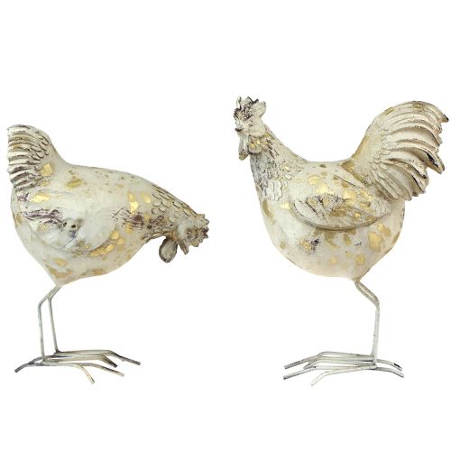 Dekoratív csirkék White Gold Rooster Tyúk Vintage L13cm 2db