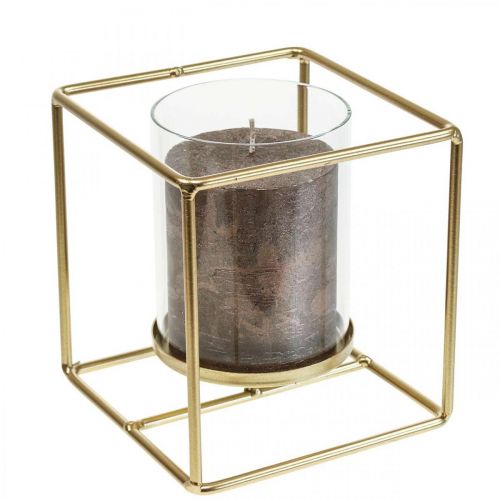 tételeket Dekoratív gyertyatartó arany fém lámpás üveg 12×12×13cm
