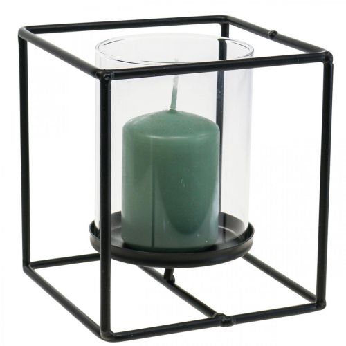 Dekoratív gyertyatartó fekete fém lámpás üveg 12×12×13cm