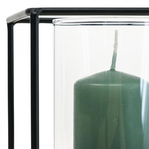Dekoratív gyertyatartó fekete fém lámpás üveg 12×12×13cm