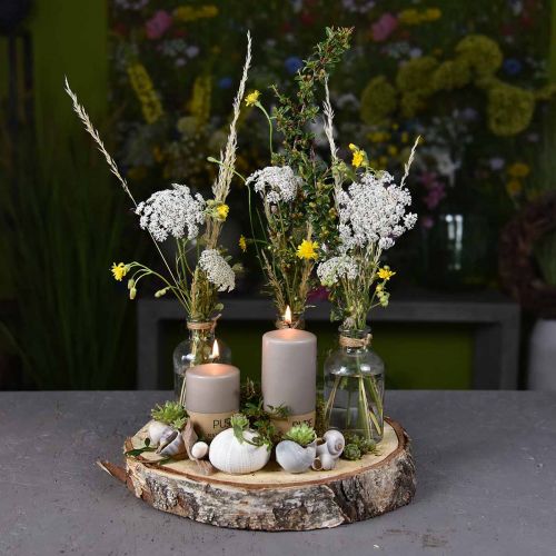 tételeket Dekoratív kosár 3 üveges asztali dekorációval natúr tengeri fű 22×11,5×14 cm