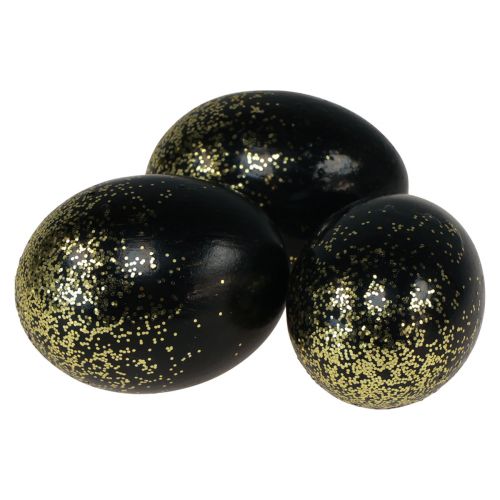 Dekoratív húsvéti tojás valódi libatojás fekete arany csillámmal H7,5-8,5cm 10 db