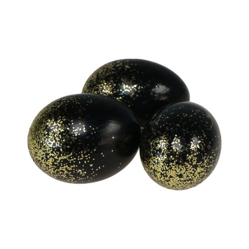 tételeket Dekoratív húsvéti tojás valódi csirke tojás fekete arany csillámmal H5,5-6cm 10 db