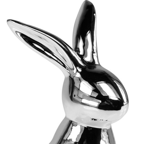 Floristik24 Dekoratív húsvéti nyuszi kerámia dekoratív nyuszi ülő ezüst H23cm