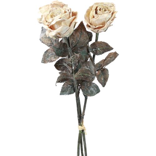 Dekoratív rózsák krémfehér mesterséges rózsák selyemvirágok antik megjelenés L65 cm 3 db-os csomag