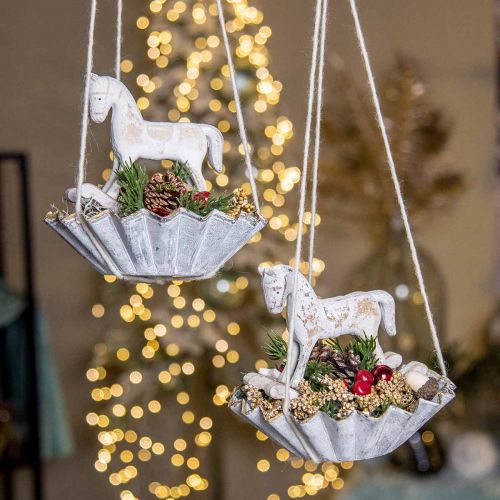 Floristik24 Dekoratív hintaló karácsonyi fehér 13x4,5x11,5cm 3db