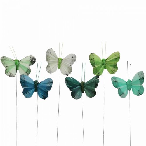 Deco pillangó drótra zöld, kék 5-6cm 24db