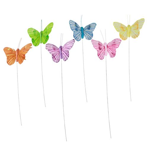 tételeket Dísz pillangók dróton színes tollak 5,5×8cm 12db